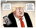 Sack cartoon: President Donald Trump and U.S. Rep. Ilhan Omar
