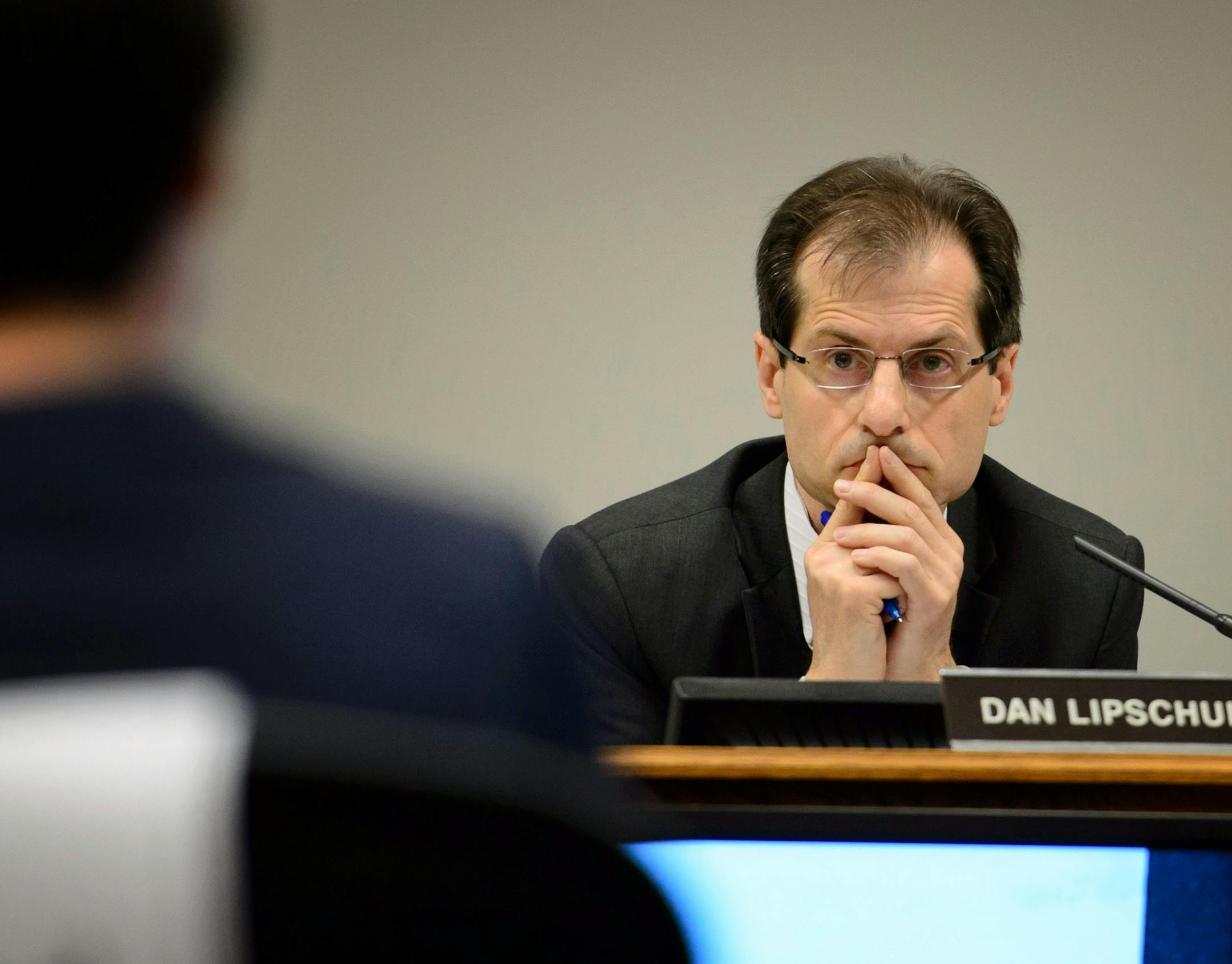 Public Utilities Commissioner Dan Lipschultz questioned a Christina Brusven, an attorney for Enbridge about the safety of the pipeline. ] GLEN STUBBE * gstubbe@startribune.com Wednesday, June 3, 2015 The Minnesota Public Utilities Commission met Wednesday to hear testimony on whether Enbridge has proven the need for Sandpiper oil pipeline which will cross some environmentally sensitive areas. An anti-pipeline Native American environmental group Honor the Earth protested outside then many members