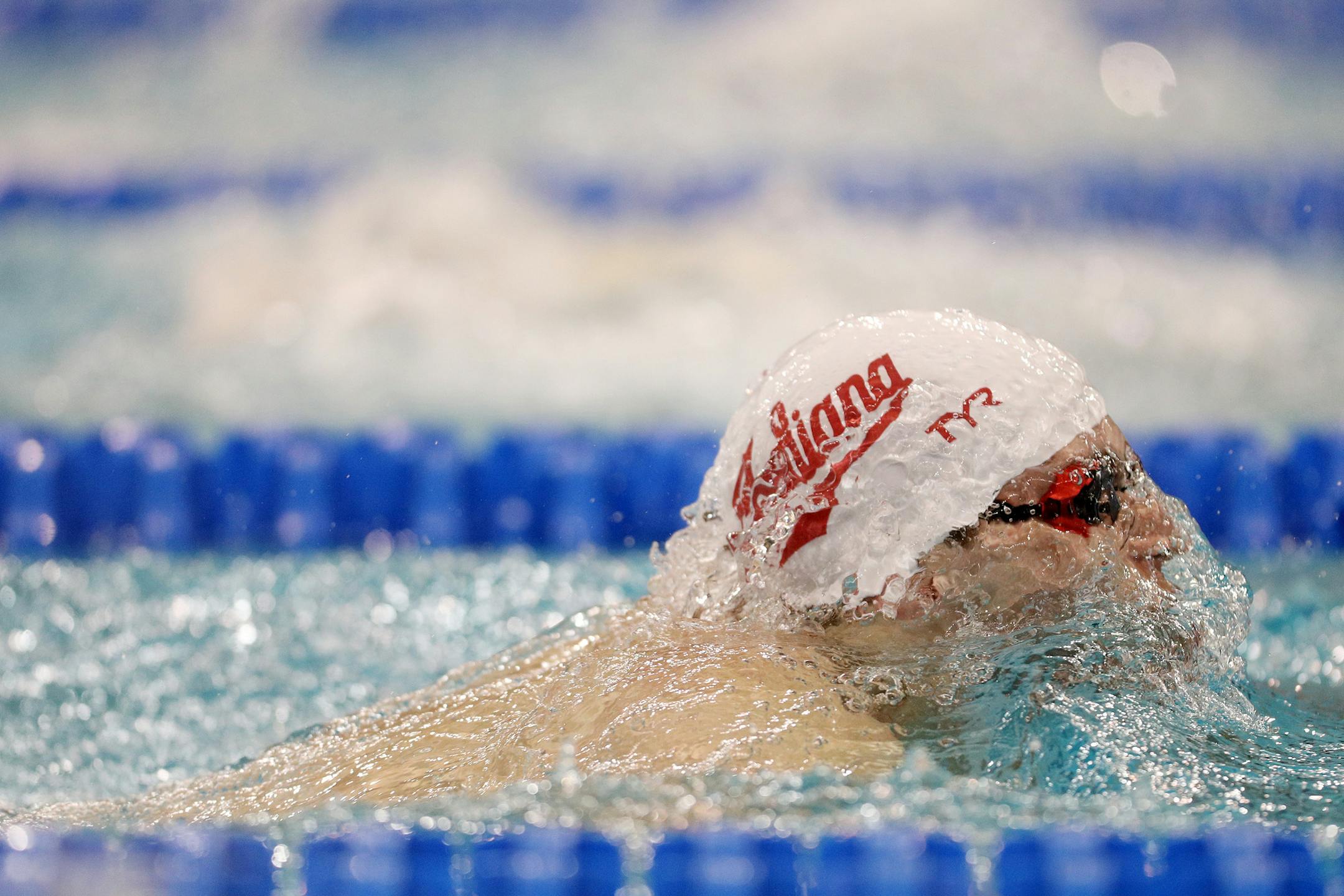 Indiana's Ian Finnerty swam the 100 yard breaststroke Friday evening. ] ANTHONY SOUFFLE ï anthony.souffle@startribune.com Swimmers competed in the Division 1 NCAA men's swimming and diving championships Friday, March 23, 2018 at the Jean K. Freeman Aquatic Center on the grounds of the University of Minnesota in Minneapolis.
