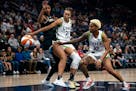 Lynx forward Napheesa Collier (24) and Minnesota Lynx guard Courtney Williams (10) work to steal the ball during the preseason. Expect both to make a 