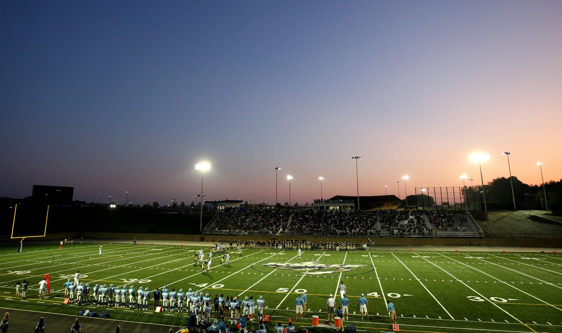 CARLOS GONZALEZ • cgonzalez@startribune.com September 17, 2009 – Chanhassen, MN – Chanhassen high school vs. Bloomington Jefferson – Football - On preps column from Chanhassen's first-ever football game. The new school opened this year. ] The view of the new Chanhassen football stadium during their game vs. Bloomington Jefferson. Friday night’s game at Chanhassen was the first football game ever at the new school.