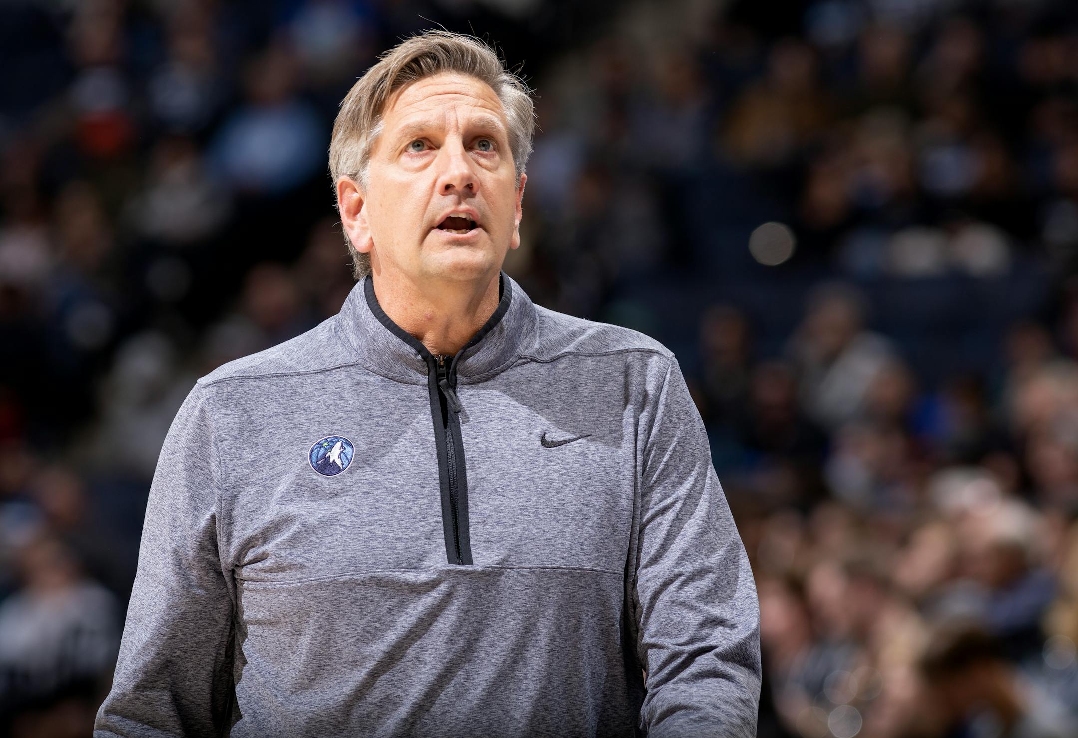 Minnesota Timberwolves head coach Chris Finch in third quarter Wednesday, October 26, 2022, at Target Center in Minneapolis, Minn.