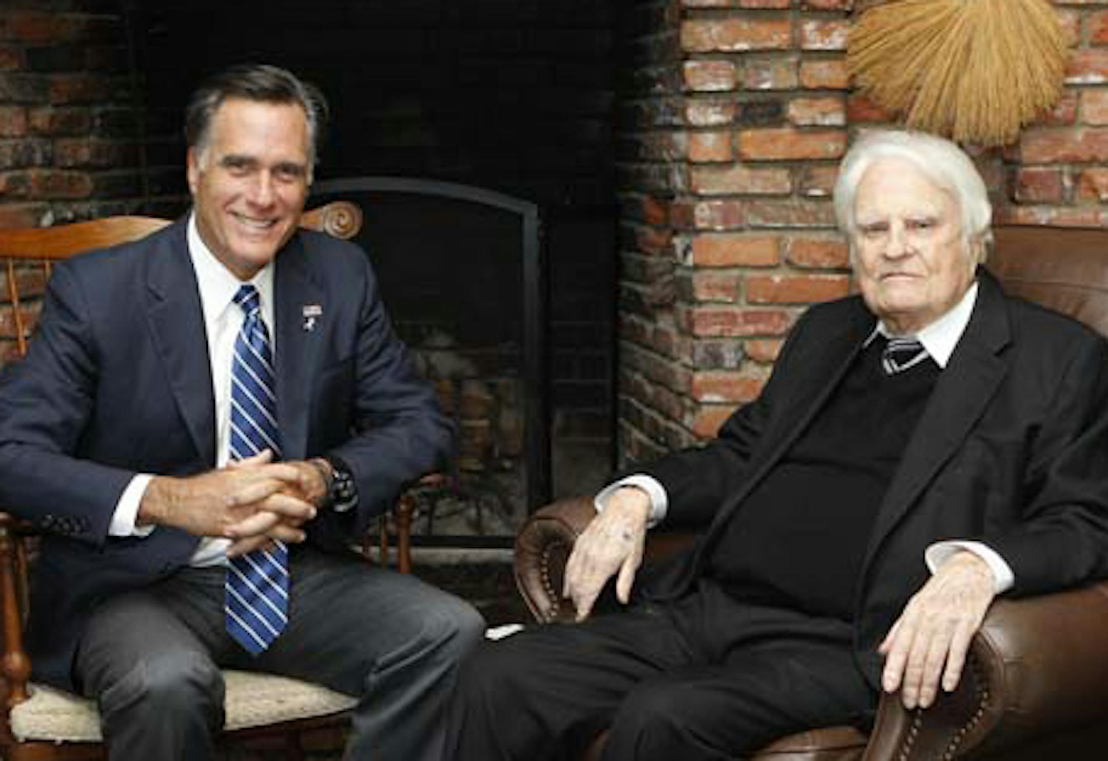 The Rev. Billy Graham, right, endorsed Mitt Romney for president.
