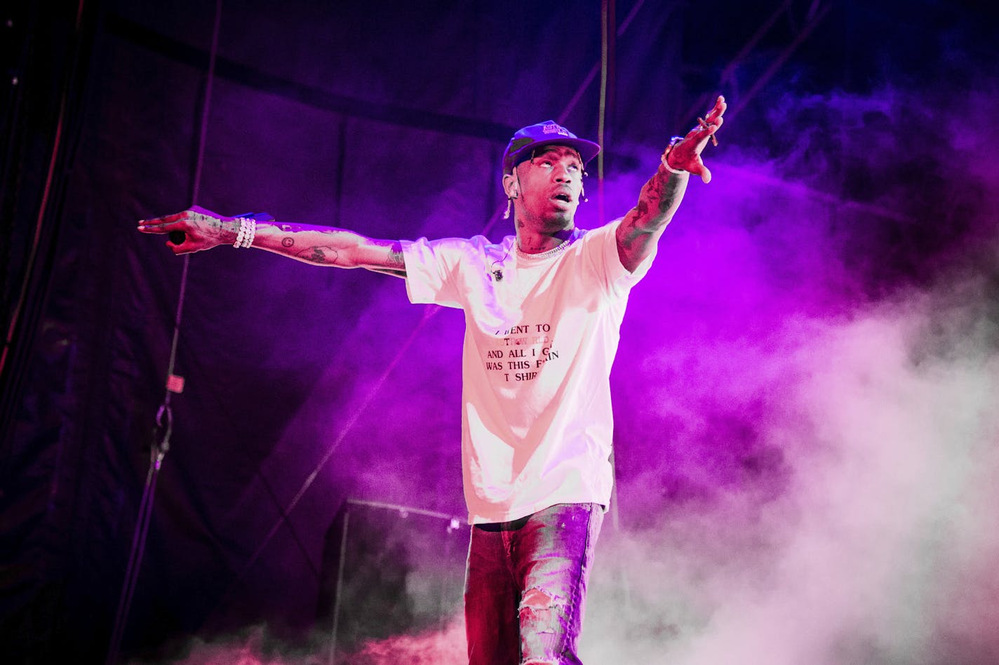 Travis Scott performs at the Voodoo Music Experience in City Park on Saturday, Oct. 27, 2018, in New Orleans. (Photo by Amy Harris/Invision/AP)