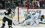 Wild right winger Jason Pominville scored the Wild's fourth goal of the third period on Stars goalie Kari Lehtonen with less than five minutes left in