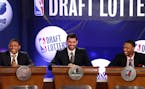 NBA basketball players, from left, Washington Wizards' Bradley Beal, Minnesota Timberwolves' Kevin Love and Portland Trailblazers' Damian Lillard repr