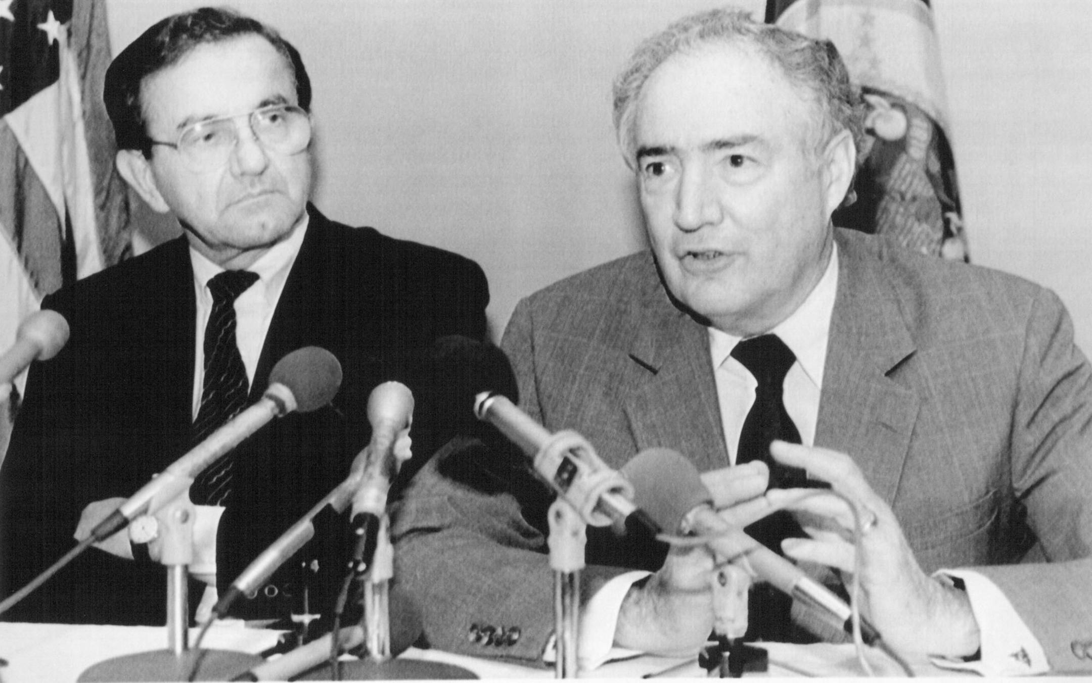 October 23, 1989 DEFENDS CHOICE IN SHCOOL--U.S. Secretary of Education Lauro F. Cavazos, right, speaks in favor of choice in education at a news conference Monday before the start of the conference, choosing Better Schools. At left is Gov. Rudy Perpich who has been a strong advocate at the open enrollment program. October 24, 1989 Larry Salzman, AP Laserphoto