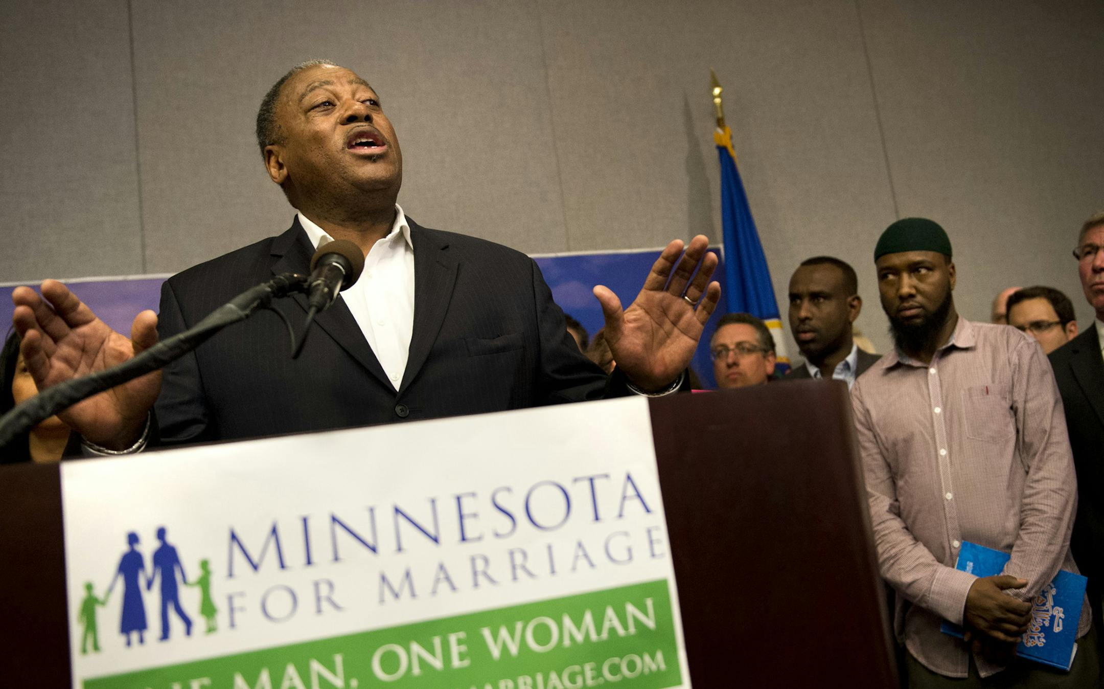 Rev. Richard Coleman, executive director of Hope United in Minneapolis spoke against same sex marriage. Minnesota For Marriage, opponents of same sex marriage held a news conference claiming that religious protections in the Minnesota proposal are inadequate, leaving business owners and religious groups wide open to lawsuits if they fail to embrace same-sex marriage. Monday, May 6, 2013 ] GLEN STUBBE * gstubbe@startribune.com
