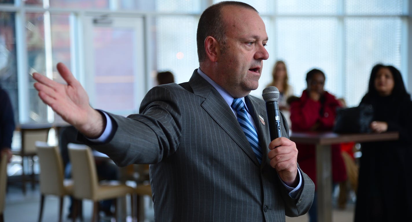 Dave St. Peter, President, Minnesota Twins welcomed Twins season ticket holders and the media to taste the food offerings for this years season at Target Field.] The Minnesota Twins and Delaware North Sportservice made a pitch of the 2014 food and beverage preview at Target Field in the Metropolitan Club. Richard.Sennott@startribune.com Richard Sennott/Star Tribune Minneapolis, Minn. Tuesday 4/01/2014) ** (cq) ORG XMIT: MIN1404011414020970