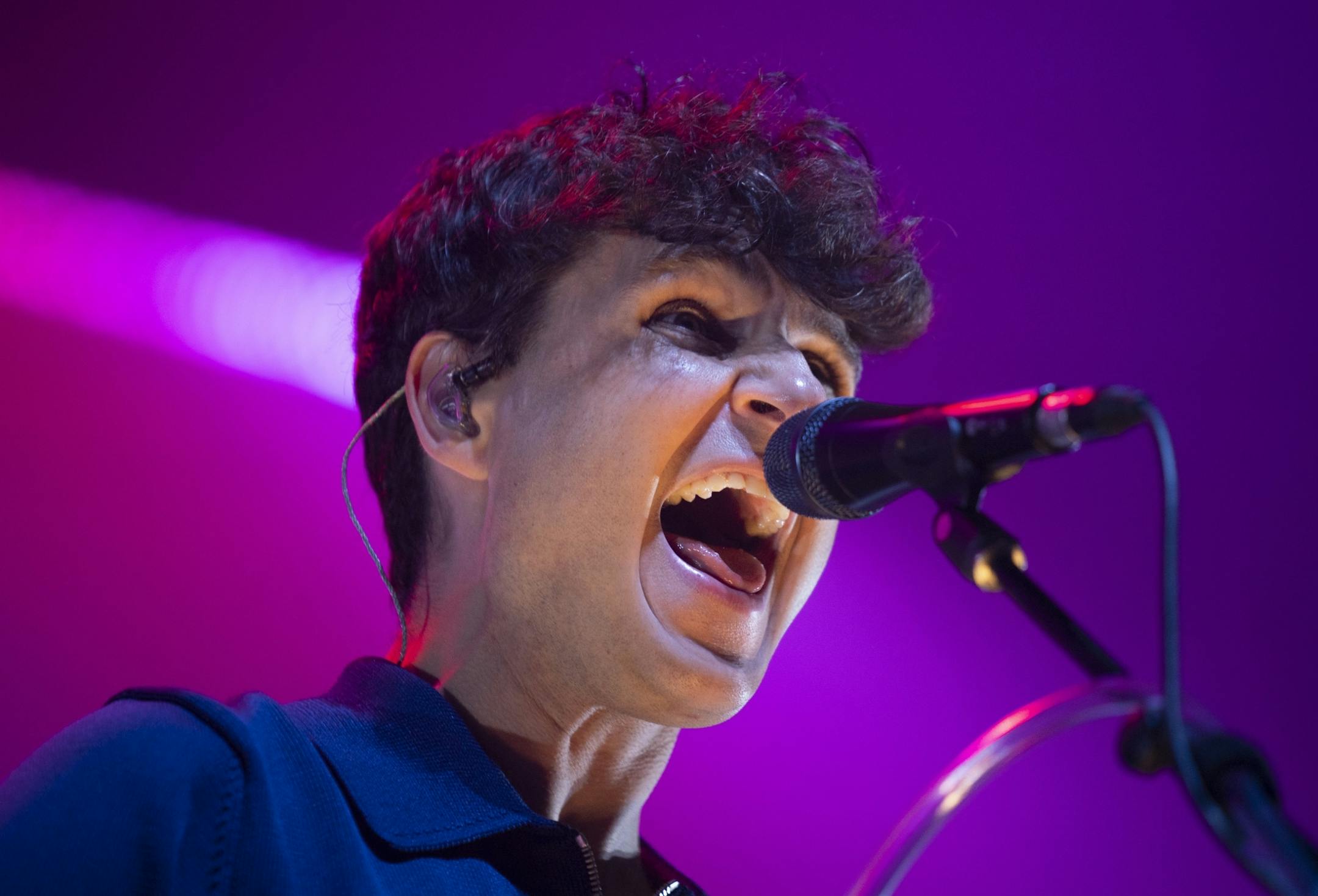 Lead singer and guitarist Ezra Koenig early in Vampire Weekend's set at The Armory Sunday night.