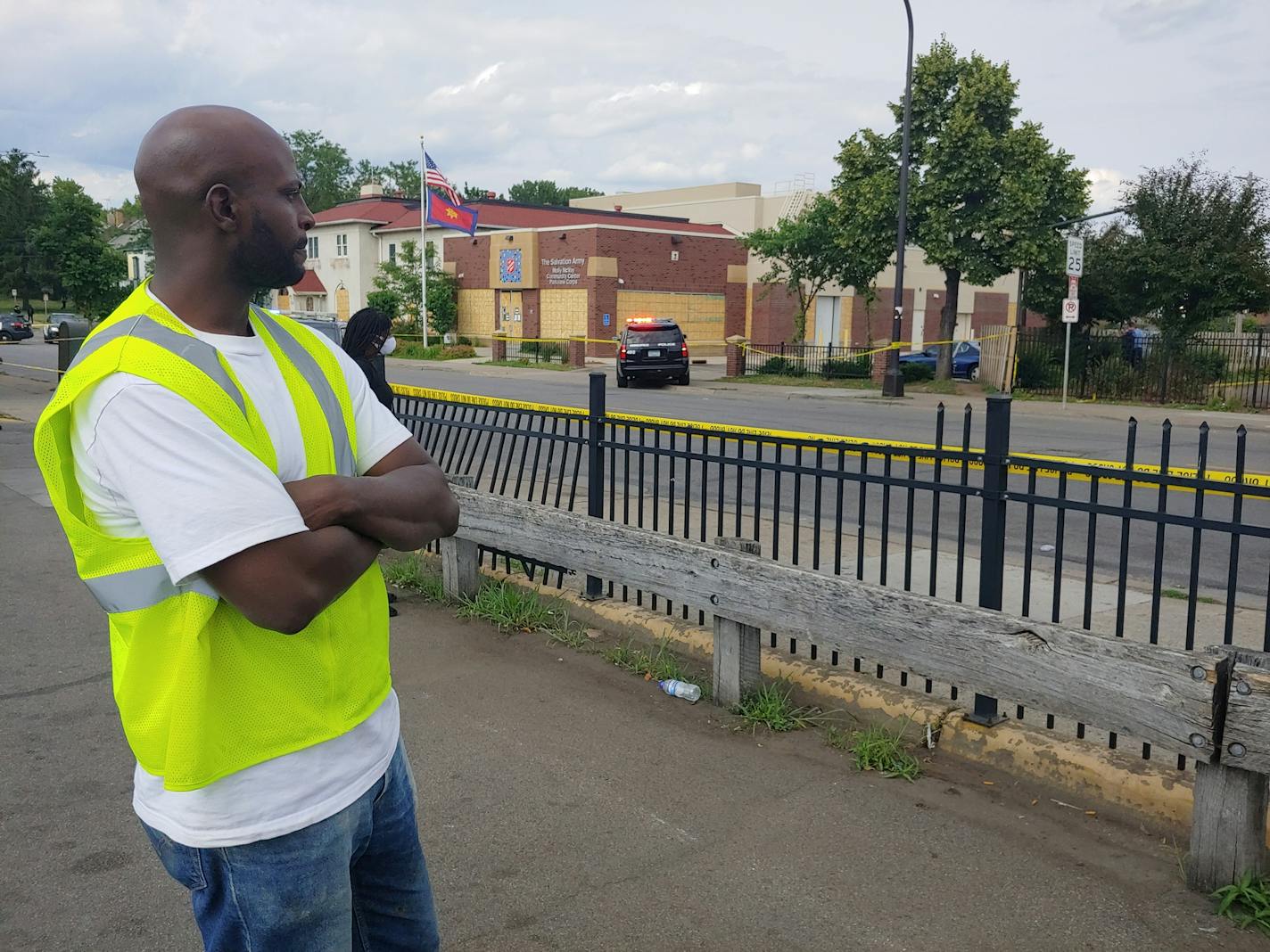 Keion Franklin, 37, looked at the stretch of Lyndale Avenue along Winner Gas Station where he had been driving when gunfire broke out Monday afternoon. He escaped injury, but four others were hit in the North Side shooting.