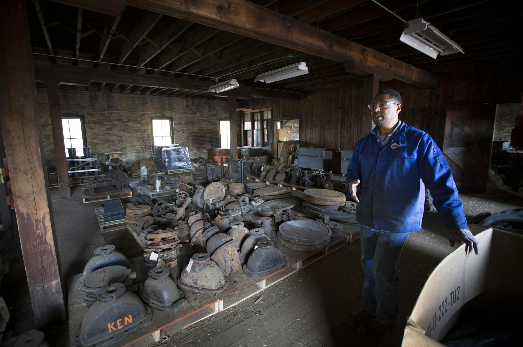 Metal fabricator/welding specialist Nick Bounds stood in the "bone yard" at the Minneapolis Water Works Eastside Yard in Minneapolis, Minn., on Friday, April 16, 2015. ] RENEE JONES SCHNEIDER • reneejones@startribune.com