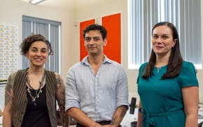 From left to right: Nasreen Sajady, executive director of the Afghan Cultural Society; Alberto Villafan, Sahan Journal digital producer; and Ana Pottr