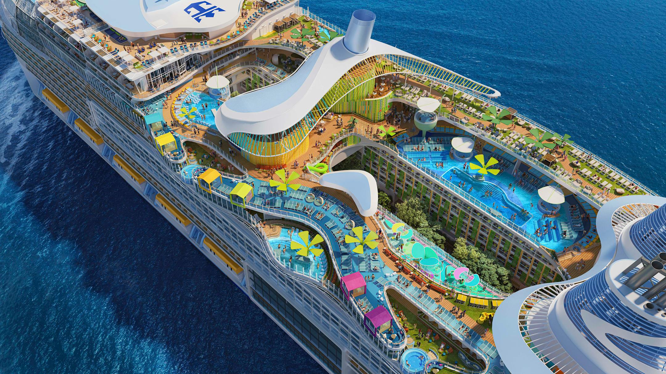 Renderings of Royal Caribbean Icon of the Seas. The ship is a new class for the line larger than the Oasis class set to begin sailing from Miami in January 2024. (Royal Caribbean/TNS) ORG XMIT: 61916361W