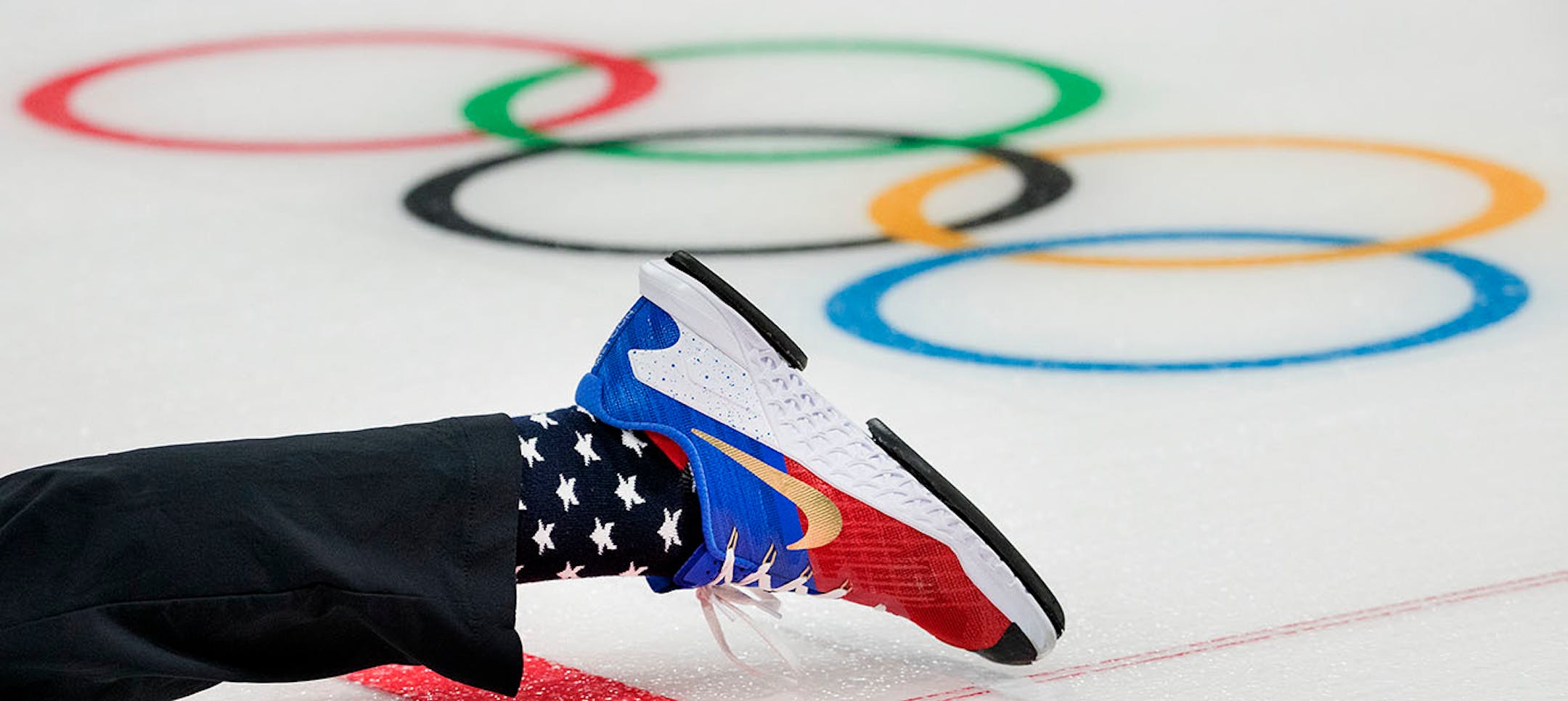 Matt Hamilton delivered the rock during a game against the Athletes from Russia. USA beat Russia 9-3 in mixed pairs curling on Thursday, February 8, 2018 at the Gangneung Curling Center.