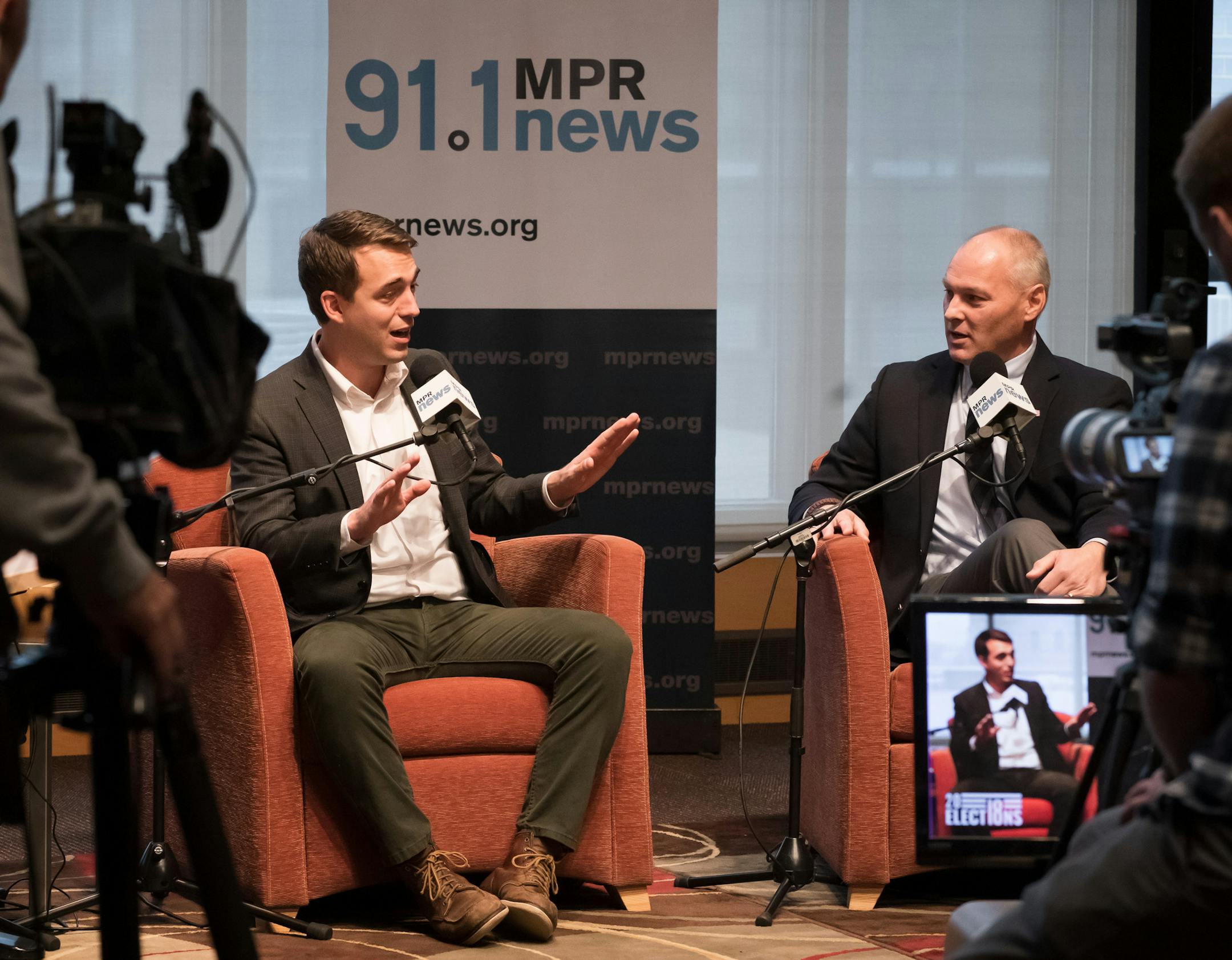 Eighth District candidates Joe Radinovich and Pete Stauber faced each other at an MPR debate hosted by MPR political director Mike Mulcahy. ] GLEN STUBBE ï glen.stubbe@startribune.com Friday, October 26, 2018 Joe Radinovich and Pete Stauber are locked in a fiercely competitive race for the northeastern Minnesota seat in Congress. The Eighth District candidates faced off in an MPR debate on Friday as the race heats up in the last week and a half before Election Day.