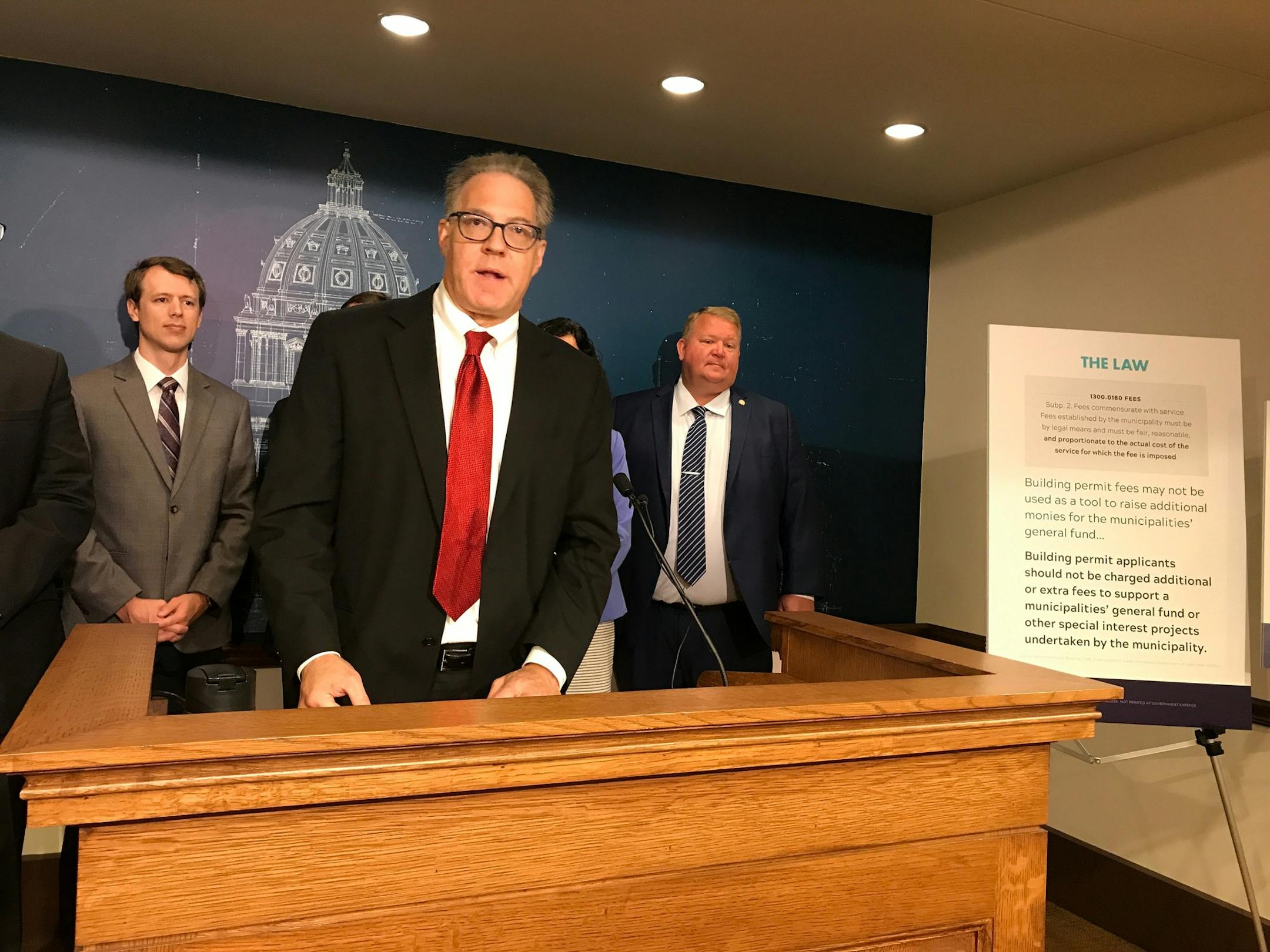 David Siegel, executive director of the Builders Association of the Twin Cities, spoke to the press on Tuesday morning about a new report regarding building permit fees charged by cities.