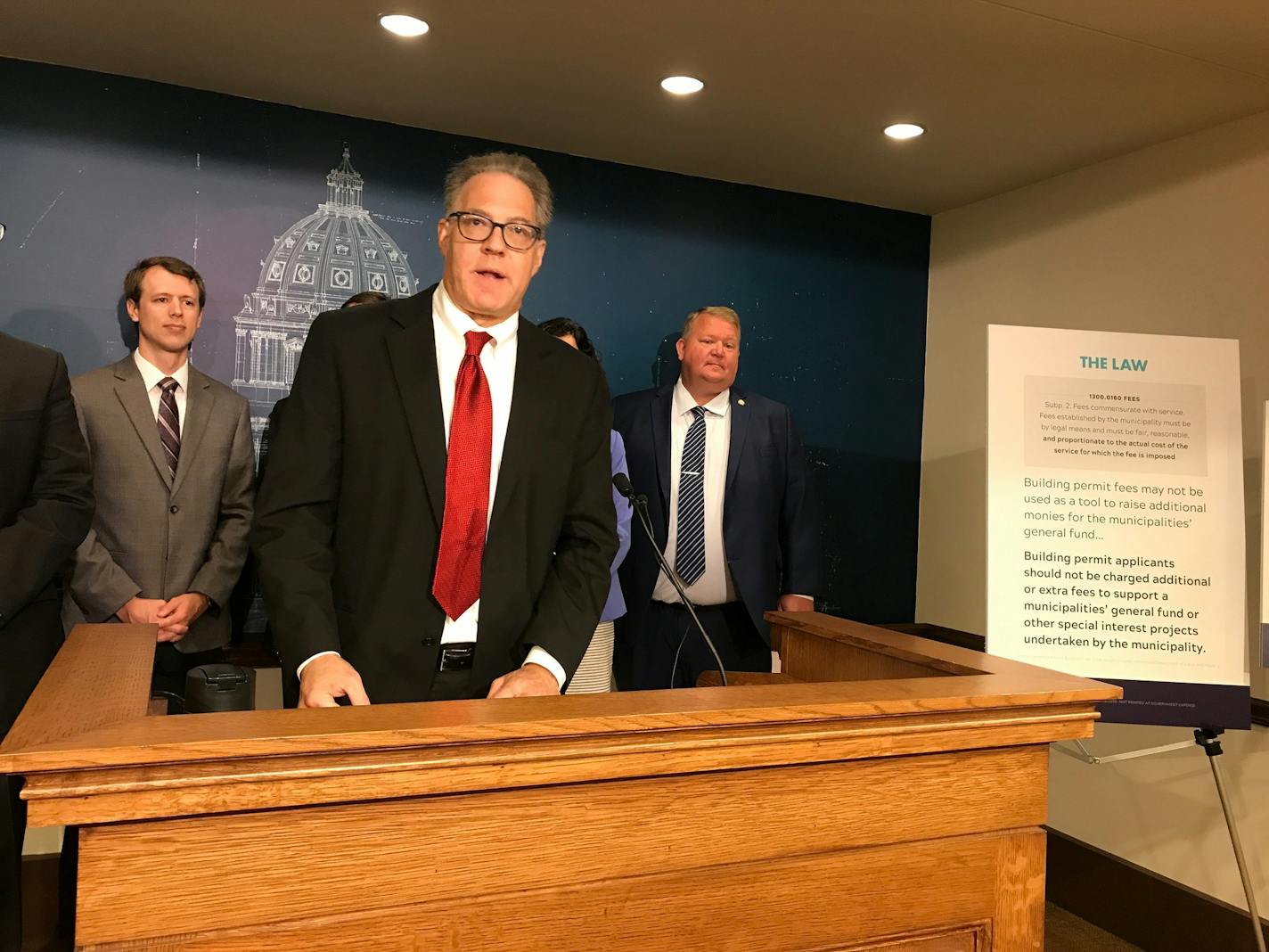 David Siegel, executive director of the Builders Association of the Twin Cities, spoke to the press on Tuesday morning about a new report regarding building permit fees charged by cities.