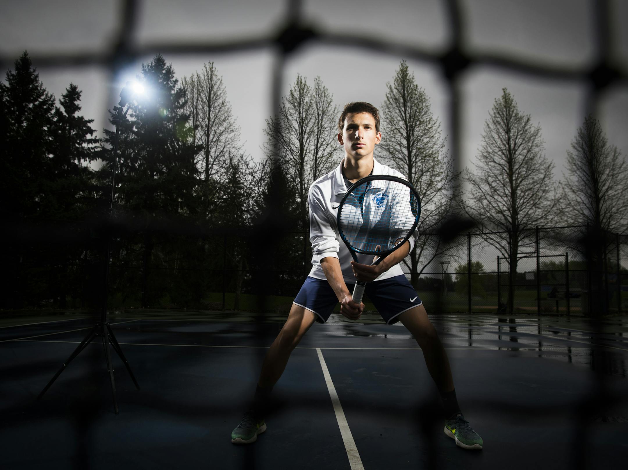 Eagan boys top tennis player Maxim Zagrebelny. ] LEILA NAVIDI ï leila.navidi@startribune.com BACKGROUND INFORMATION: Eagan boys top tennis player Maxim Zagrebelny, 16, a junior, poses for a photo at the Northview Park tennis courts in Eagan on Wednesday, May 9, 2018.