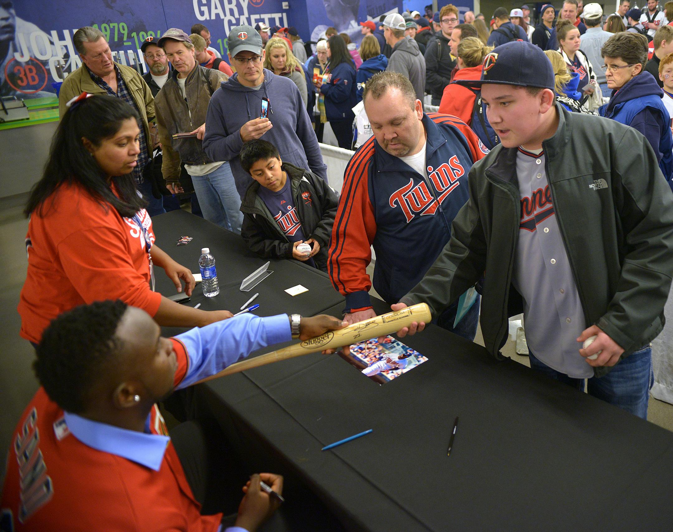 Right fielder Miguel Sano signed autographs at TwinsFest at Target Field in Minneapolis.