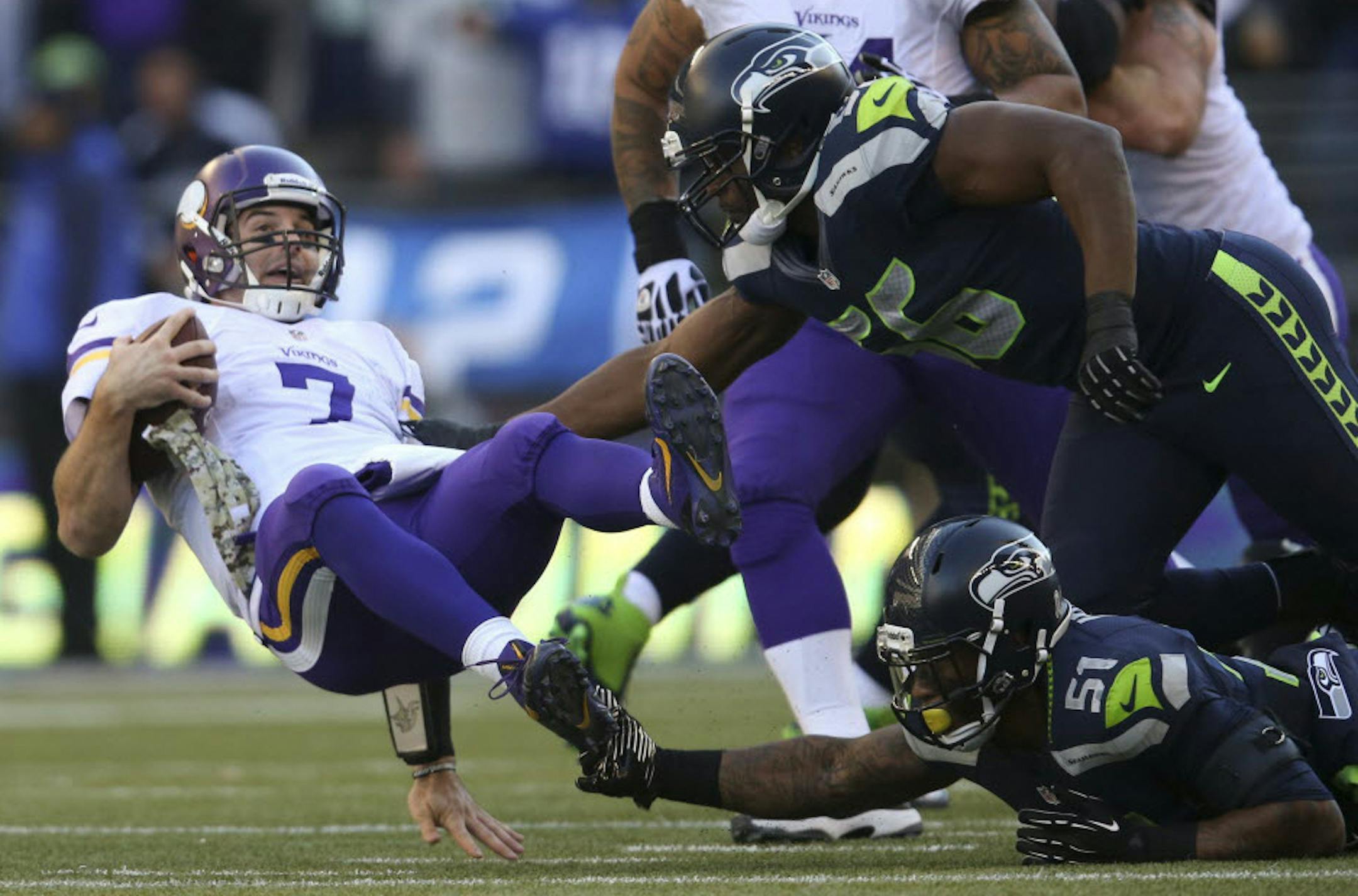 Vikings quarterback Christian Ponder was sacked by the Seahawks.