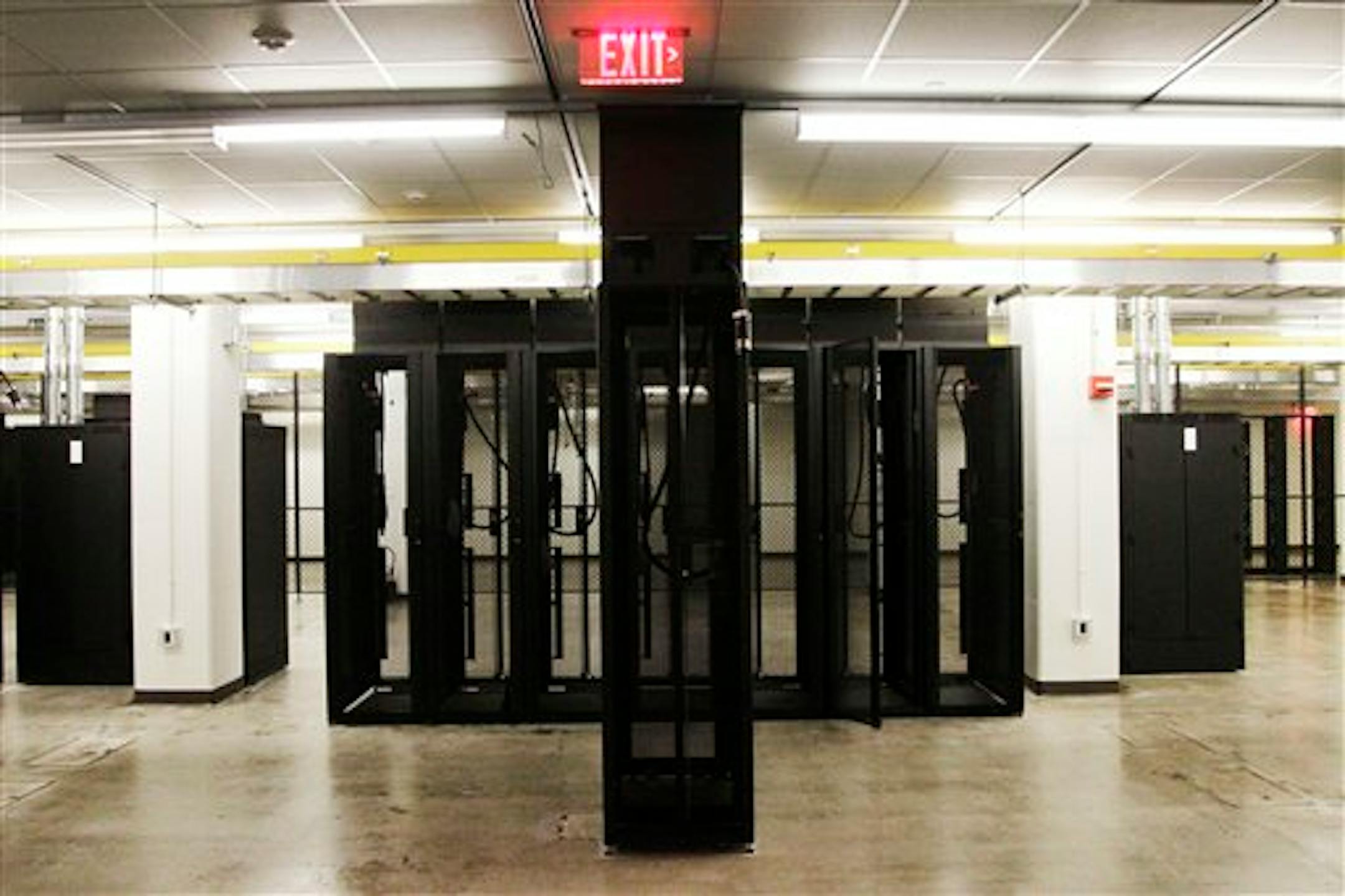 A server room in a new data center, Intergate.Manhattan, is shown in New York, Wednesday, March 20, 2013. The 32-story Intergate.Manhattan, once a Verizon facility, will house a one million square foot data center. The Seattle-based data storage company has renovated the building with electrical substations and backup generators above ground level to protect the facility from storm surge damage. The facility will greatly increase the city's computing infrastructure capacity. (AP Photo/Mark Lenni