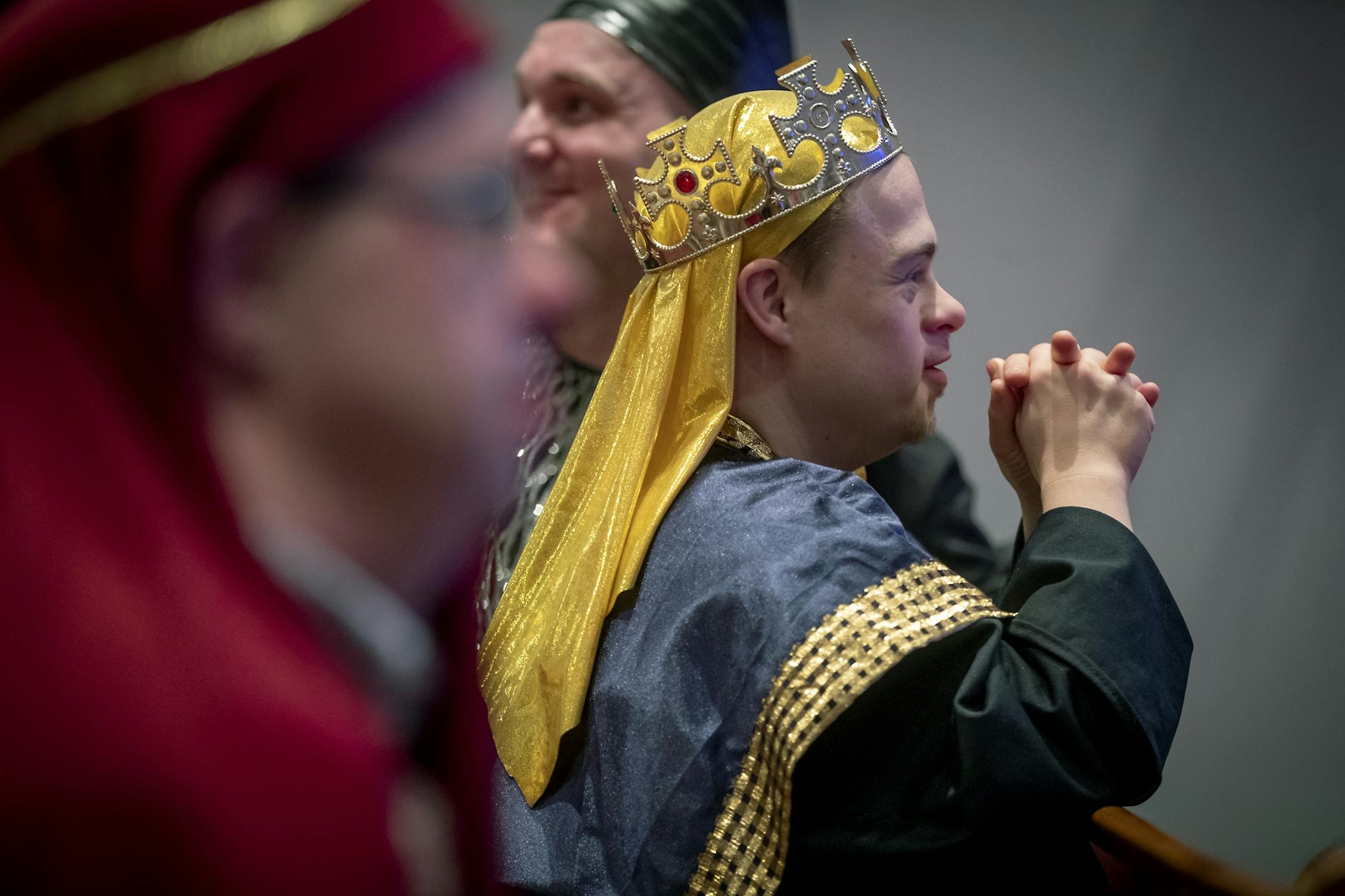 Members of the cast prayed from the pews during the nativity pageant at Meadow Creek Church, Thursday, November 29, 2018 in Andover, MN.