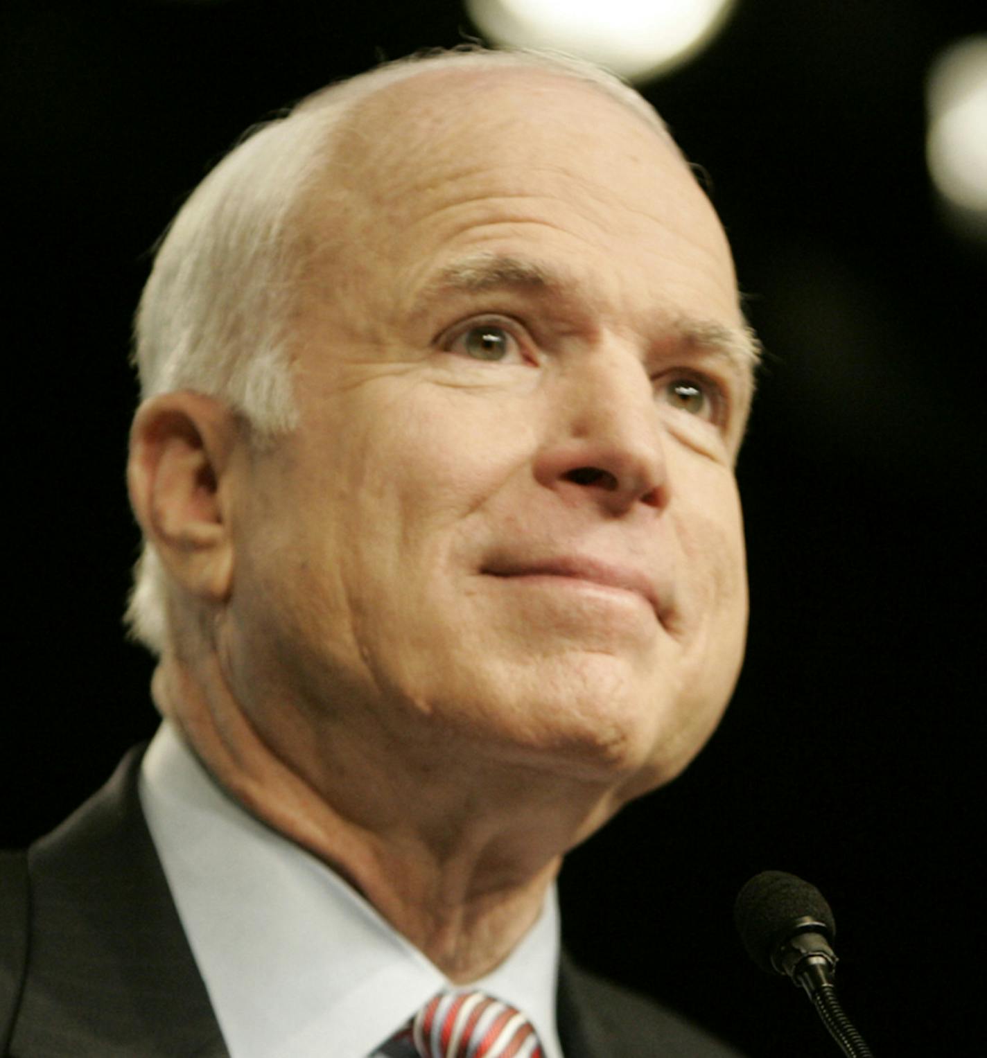 Sen. John McCain receives the applause from the audience before beginning a foreign policy address to the World Affairs Council in Los Angeles in March 2008 at the Westin Bonaventure Hotel. He talked about a collaborative foreign policy with input of allies abroad that differs from the go-it-alone approach of President Bush. (Annie Wells/Los Angeles Times/TNS)