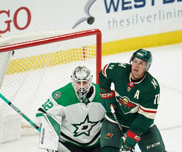 Zach Parise tracked the puck during Thursday's 3-1 loss to the Dallas Stars, a game in which he scored the Wild's lone goal. After he returned from in