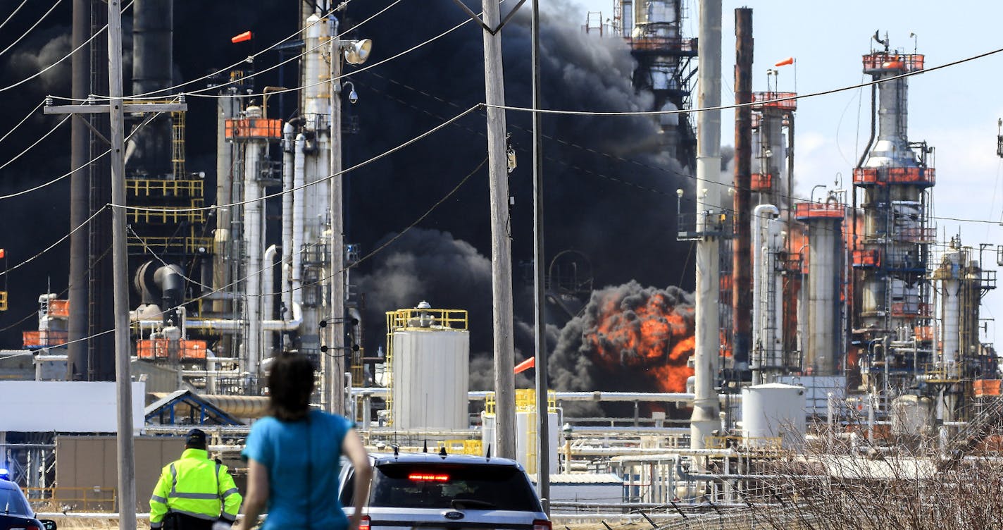 t041418 ---- Clint Austin --- 042718.N.DNT.CALUMET.C07 ---A large fireball erupts during a series of fires and explosions at the Calumet refinery in Superior, Wis. Thursday. --- Clint Austin / caustin@duluthnews.com