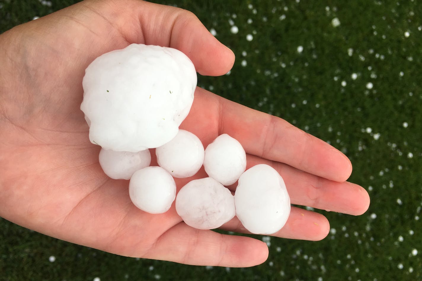 Hail after it fell in Maple Grove Monday afternoon.