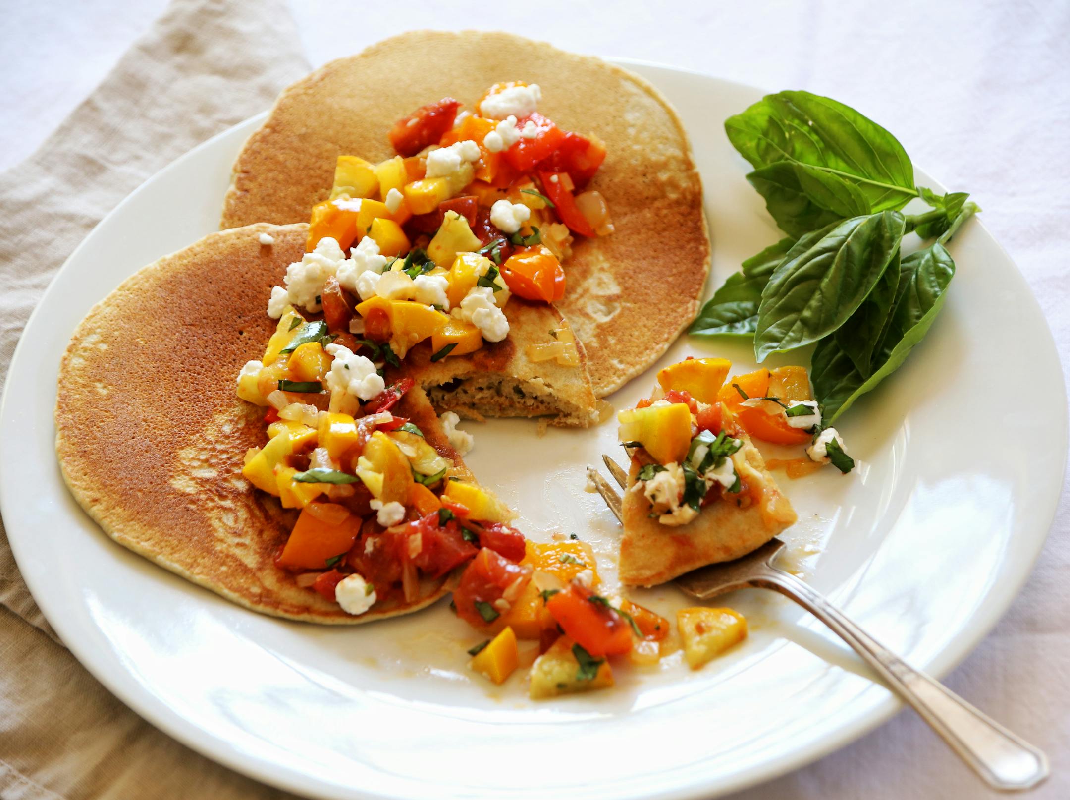 Savory Buckwheat Cakes With Zucchini &#x201c;Ratatouille&#x201d; and Ch&#xe8;vre.