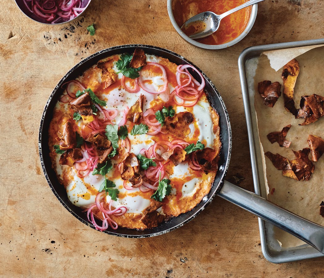 Hearty sweet potatoes stand in for the traditional tomato sauce in this shakshuka.