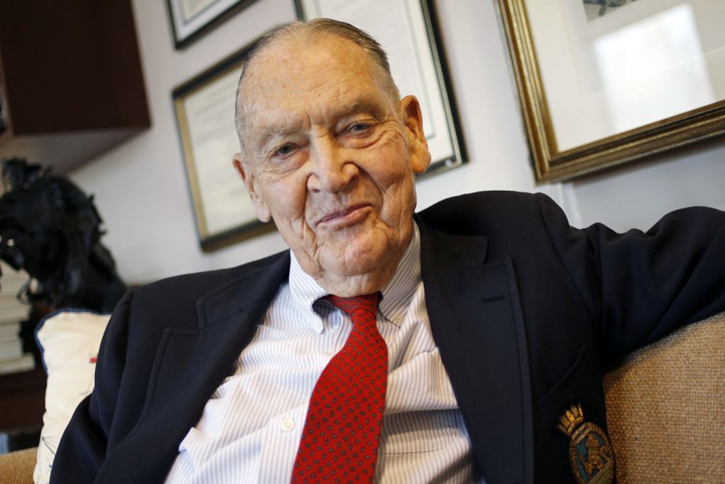 John Bogle, founder of Vanguard, a mutual fund company, at the company's offices in Malvern, Penn., Jan. 25, 2012. After at least six heart attacks and one heart transplant, Bogle has managed to witness a triumph with his company, which was once derided for not even trying to beat the market with its index funds that are now the industry standard. (Jessica Kourkounis/The New York Times) -- PHOTO MOVED IN ADVANCE AND NOT FOR USE - ONLINE OR IN PRINT - BEFORE AUG. 12, 2012. --