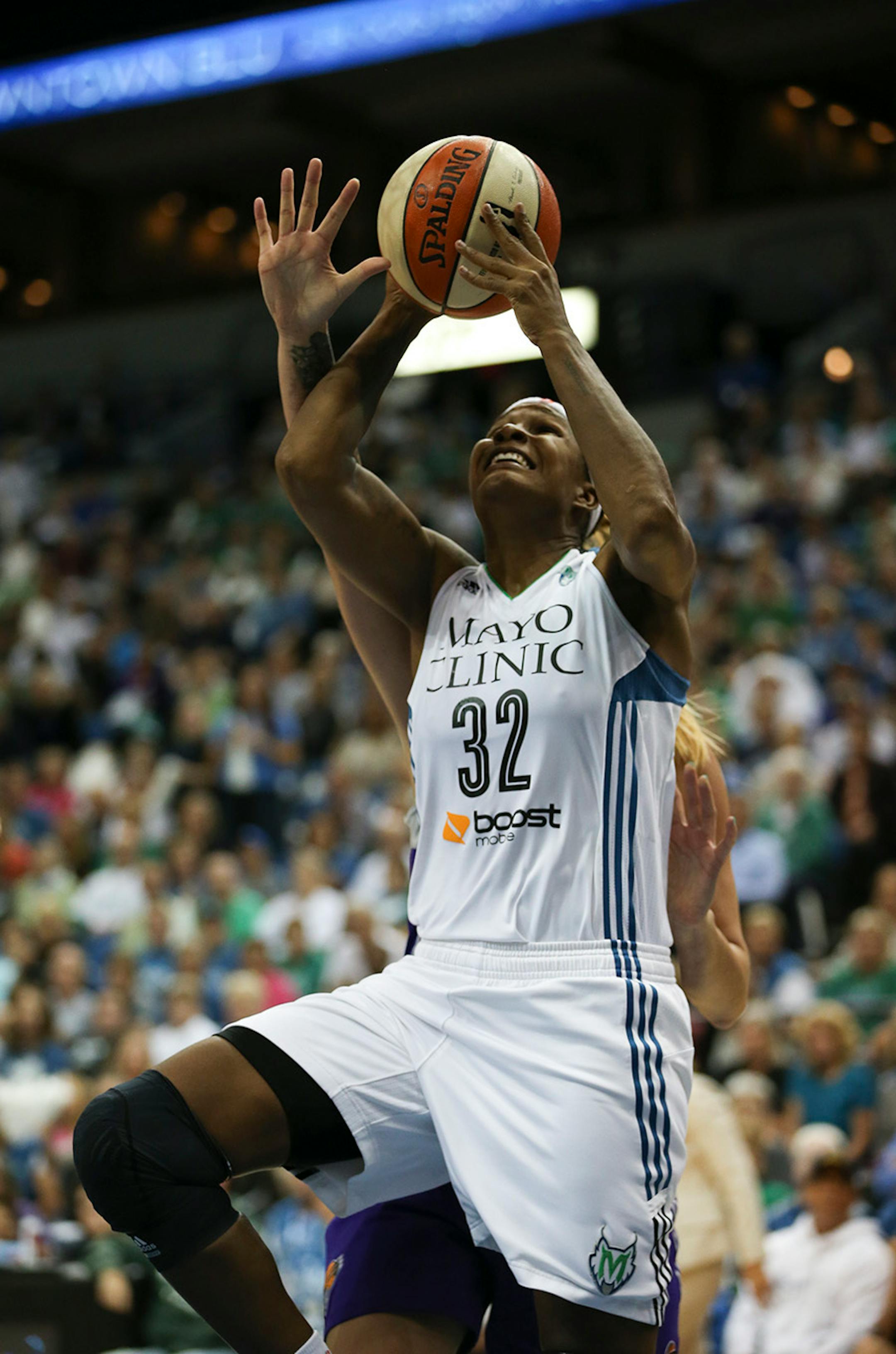 Lynx forward Rebekkah Brunson (32) put up a second quarter shot Thursday night at Target Center.
