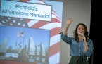 Then-Richfield Mayor Maria Regan Gonzalez saluted veterans and students at Richfield STEM Elementary Veteran’s Day event, Nov. 9, 2018.