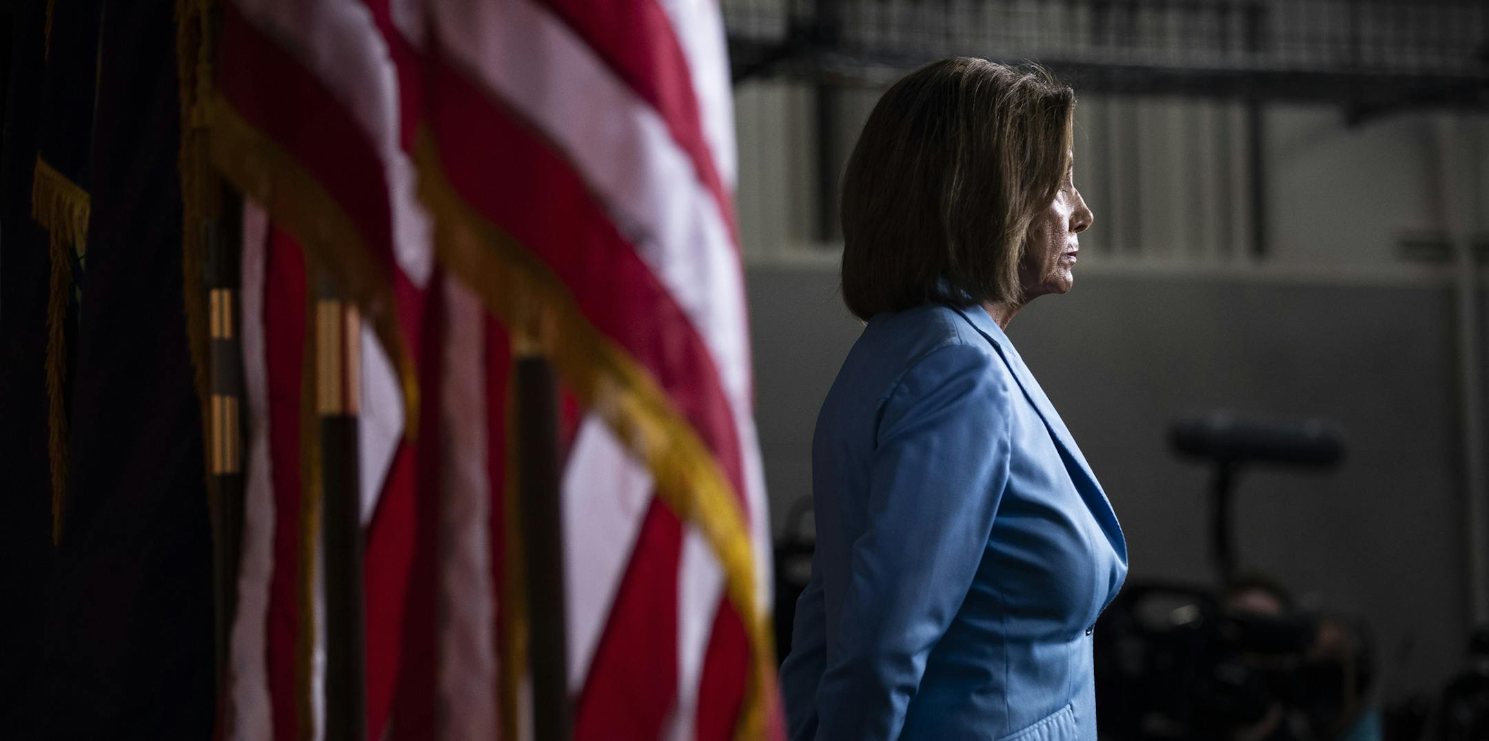 House Speaker Nancy Pelosi (D-Calif.) attends a news conference on Capitol Hill, in Washington on Wednesday, Oct. 2, 2019. She and House Intelligence Committee Chairman Adam Schiff (D-Calif.) addressed their impeachment inquiry of President Trump. (Anna Moneymaker/The New York Times)