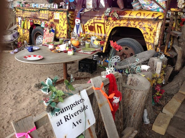 Chester's encampment is an accumulation of found objects.
