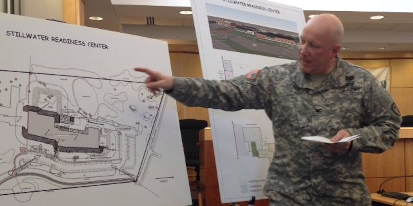 National Guard Col. Larry Herke explains building plans for a new armory in Stillwater. The current armory was built in 1922.