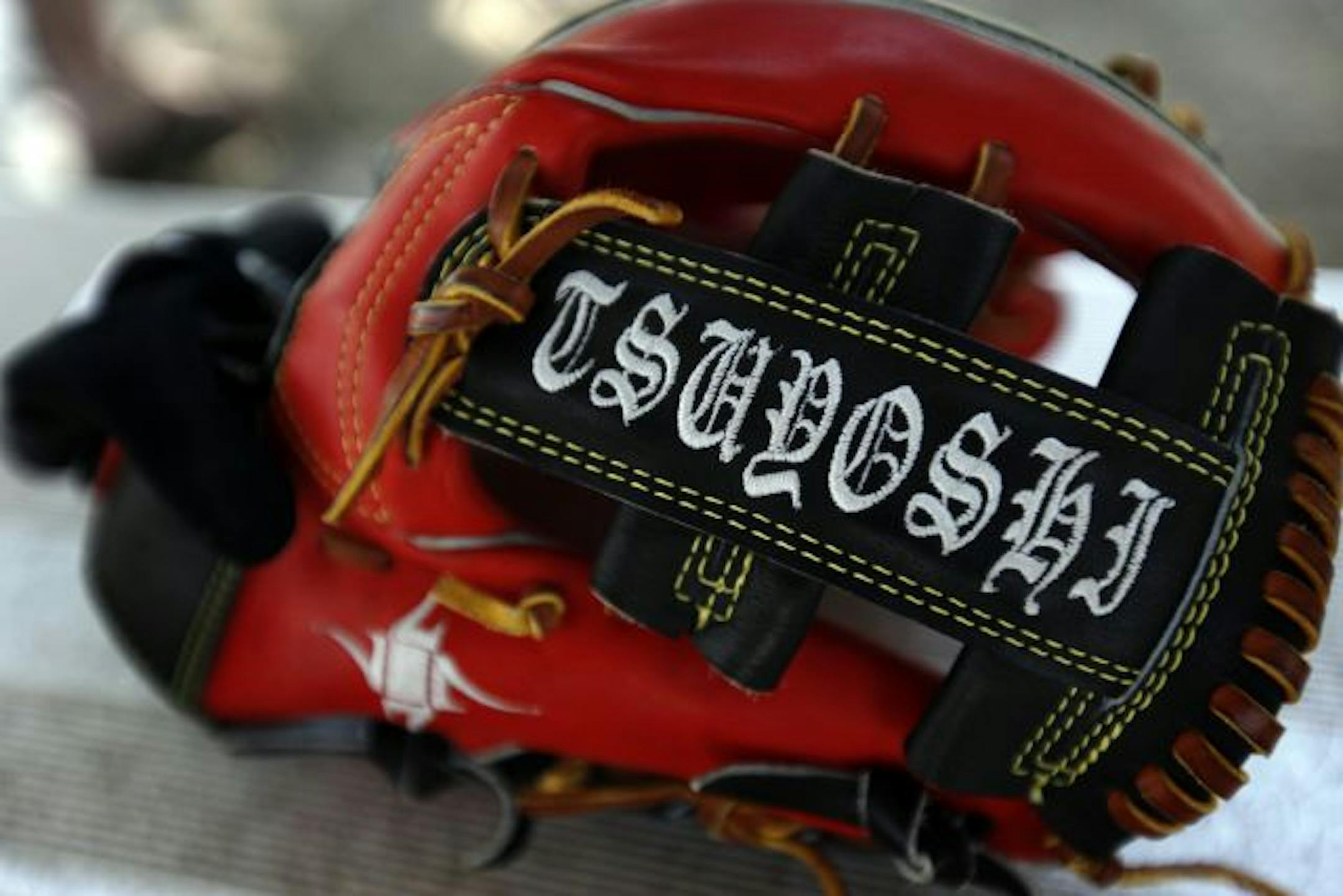 The glove of Twins infielder Tsuyoshi Nishioka.