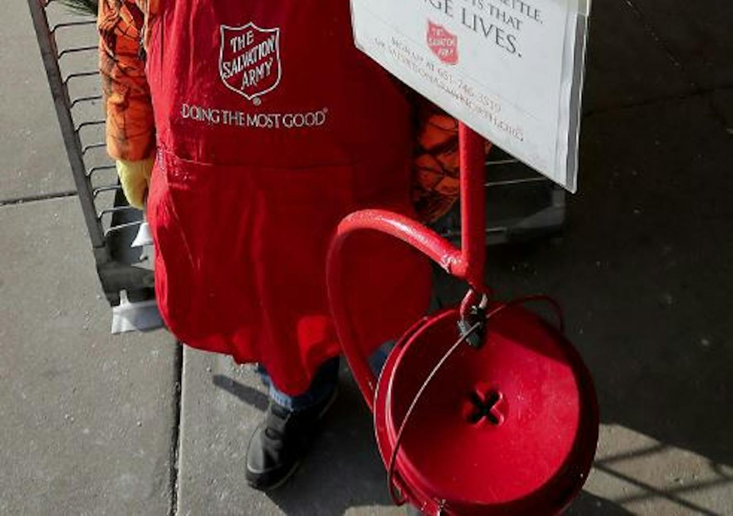 Salvation Army officials believe there is one person &#x2014; identity unknown &#x2014; who has been gathering up $100 bills and putting them in bell ringers&#x2019; kettles every year since 2011. Credit: David Joles/Star Tribune