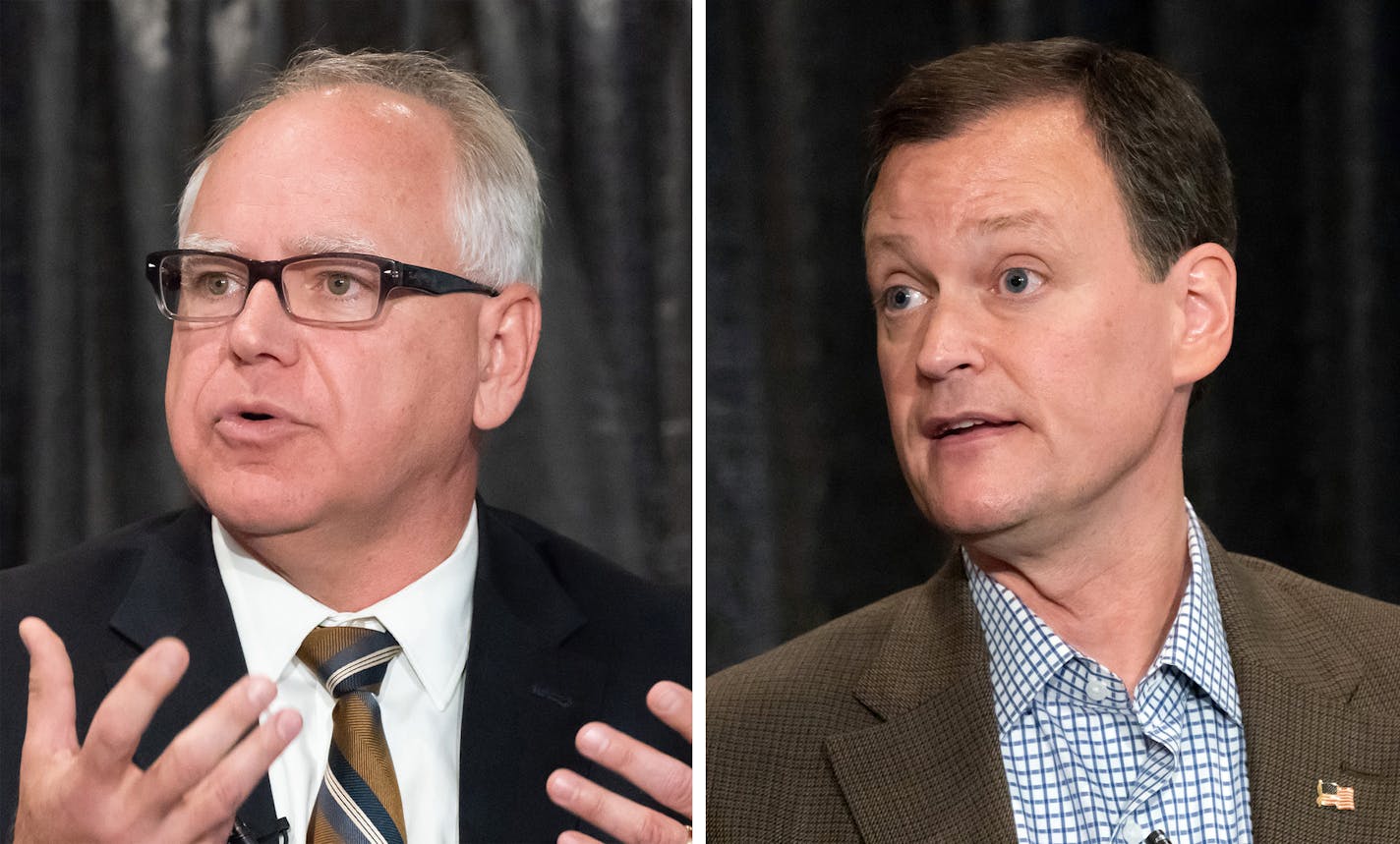 DFLer Tim Walz, left, and Republican Jeff Johnson are competing in Minnesota's governor's race.