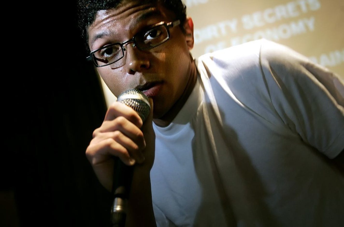 JEFFREY THOMPSON � jthompson@startribune.com Minneapolis, MN - Oct. 5, 2007 - Tay Zonday at First Avenue Tay Zonday rehearses before performing at First Avenue in Minneapolis Friday, Oct. 5, 2007. GENERAL INFORMATION: Profile of local nerdy 25-year-old internet sensation Tay Zonday, whose comically bad song/video "Chocolate Rain" is a mega-hit on YouTube, nearly 10 million views now (!). It even landed him on the Jimmy Kimmel show. He's making his first local stage appearance this Fri at First A