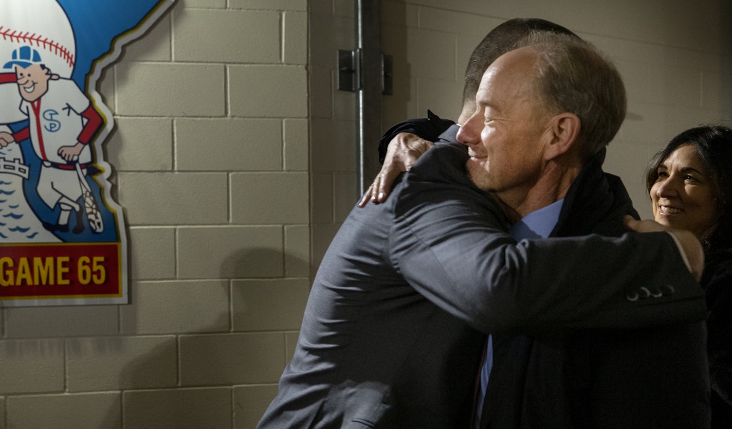 Joe Mauer was greeted by former Twins owner Jim Pohlad before his retirement press conference at Target Field. ] CARLOS GONZALEZ &#x2022; cgonzalez@startribune.com &#x2013; November 12, 2018, Minneapolis, MN, Target Field, Minnesota Twins Joe Mauer retirement press conference