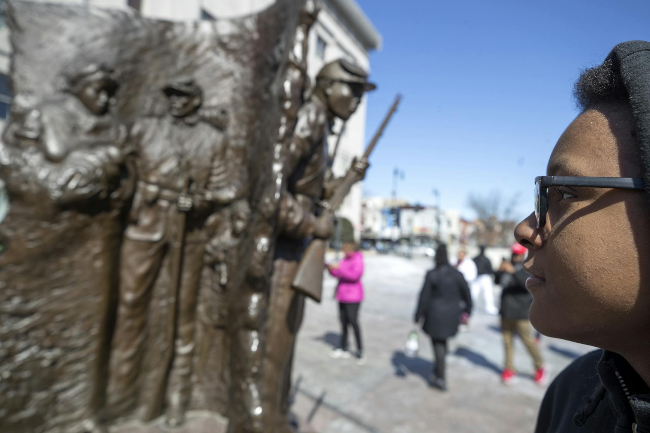 Timothy Brown studied the African-American Civil War Memorial on Friday during a visit to Washington, D.C., for the March for Our Lives rally.