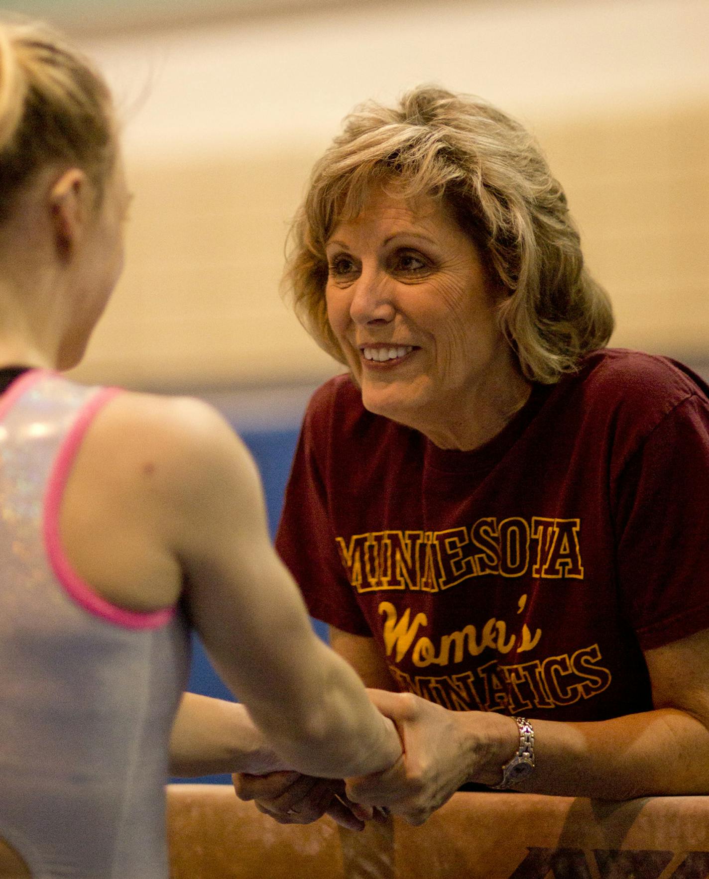 The U of M women's gymnastics team is prepping this week for the upcoming NCAA meet on Friday. Head coach Meg Stephenson spoke with junior Dusti Russell after did a run through of her routine on the balance beam in the Peik Hall gym Tuesday afternoon, April 16, 2013 on the U of M Minneapolis campus. ] JEFF WHEELER &#x201a;&#xc4;&#xa2; jeff.wheeler@startribune.com