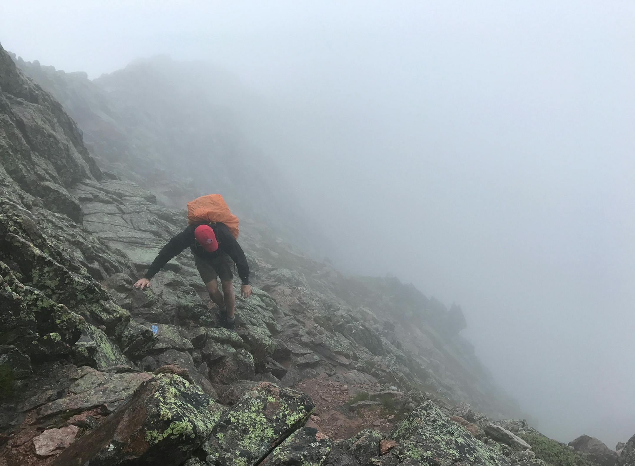 Attempting the summit in bad conditions of Katahdin in Maine.