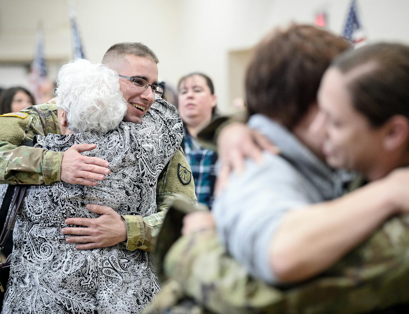 Soldiers with the 257th Military Police Company were greeted by family upon their return to Minnesota following a nine-month deployment at Guantanamo Bay. ] AARON LAVINSKY &#xef; aaron.lavinsky@startribune.com More than 120 soldiers from the 257th Military Police Company returned home from their nine-month deployment Wednesday, Dec. 20, 2017 at the Monticello Community Center in Monticello, Minn. They were greeted by hundreds of family members and friends who were happy to welcome them home in t