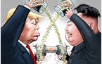 Sack cartoon: Donald Trump and Kim Jong Un