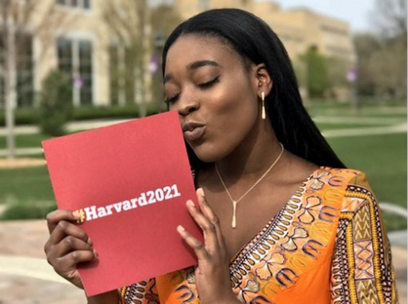 Priscilla Samey posed with her acceptance letter to Harvard.